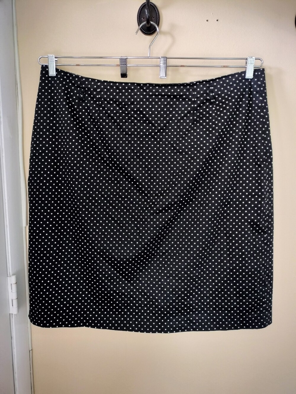 Amanda + Chelsea Black Polka Dot Tailored Cotton Blend Pencil Skirt 22W Office